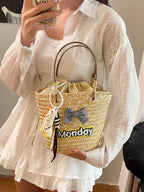 (V7514) Fashionable New Commuter Straw Bucket Bag Small Design Senior-Feeling Handbag
