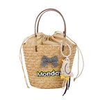 (V7514) Fashionable New Commuter Straw Bucket Bag Small Design Senior-Feeling Handbag