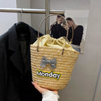 (V7514) Fashionable New Commuter Straw Bucket Bag Small Design Senior-Feeling Handbag