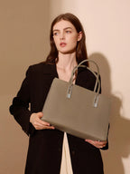 (V7663) New Commuter Large-Capacity Top-Grain Cowhide Tote Bag for Ladies