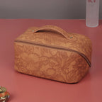 (WD13028) Amazon Exclusive PU Leather Large Capacity Multi-Functional Retro Style Three-Dimensional Embossed Makeup Bag Advanced