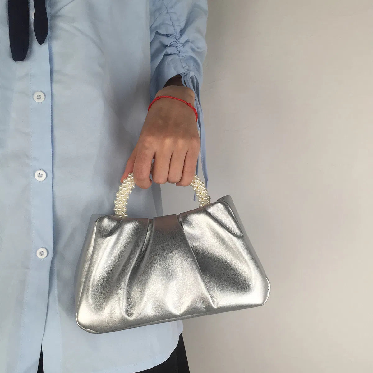 (WD3846) Girl Pearl Handbag Pleated Crossbody Cloud Bag