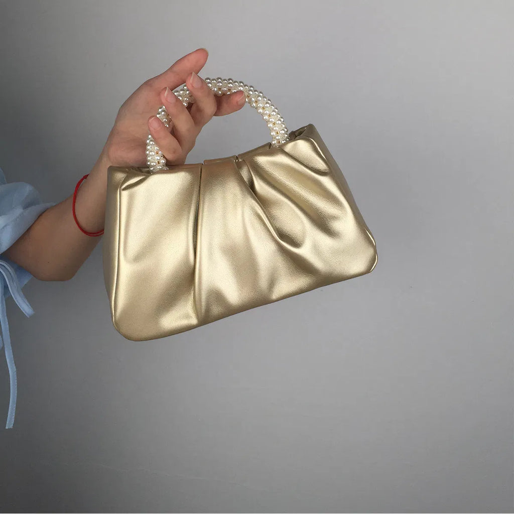 (WD3846) Girl Pearl Handbag Pleated Crossbody Cloud Bag