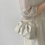 (WD3846) Girl Pearl Handbag Pleated Crossbody Cloud Bag
