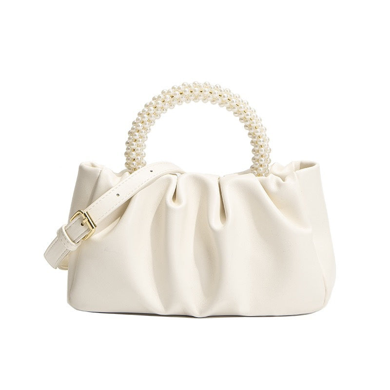 (WD3846) Girl Pearl Handbag Pleated Crossbody Cloud Bag