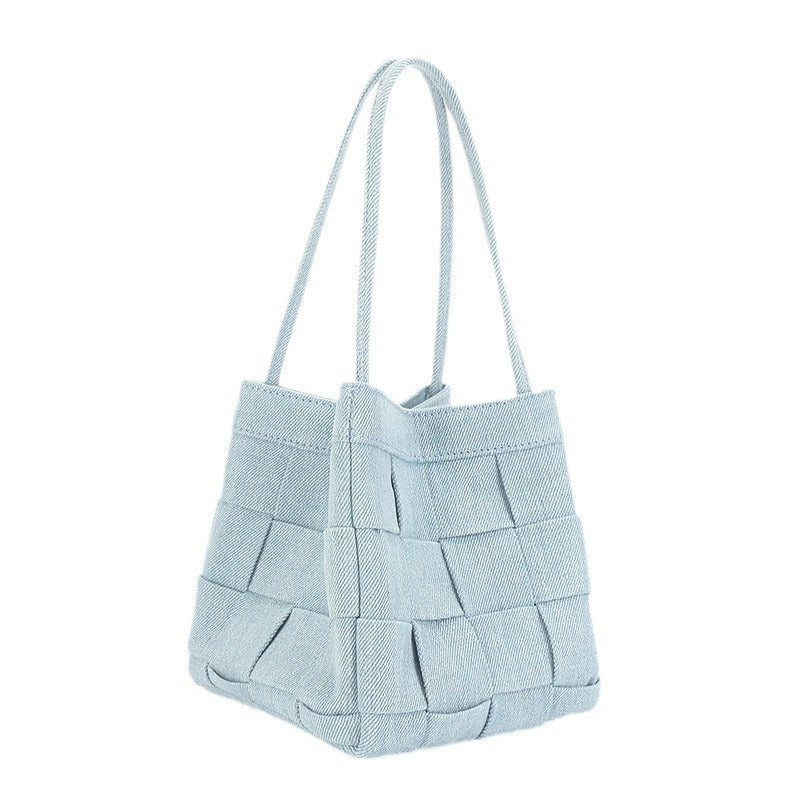 (WD3900) Hand-Woven Bag Simple Fashion Canvas Bucket Cowboy Shoulder Crossbody Bag