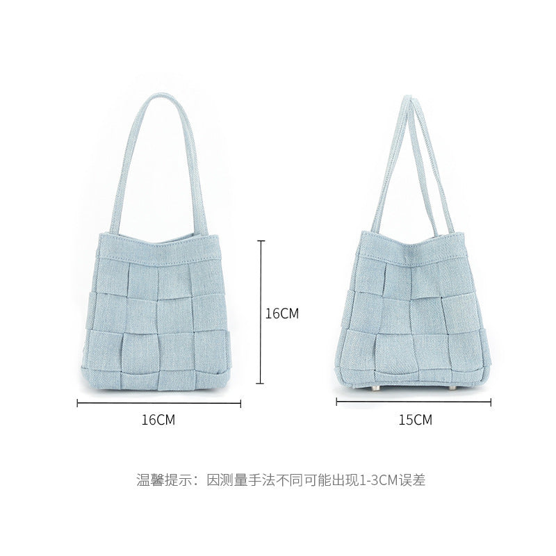 (WD3900) Hand-Woven Bag Simple Fashion Canvas Bucket Cowboy Shoulder Crossbody Bag
