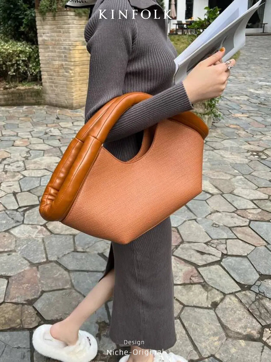 (WD3910) Advanced Cotton Handbag French Niche Design Fan Basket Single Shoulder Crossbody Bag