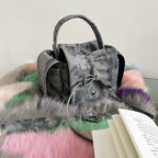 (WD3916) Retro to Do Old Waste Soil Wind Fold Drawstring Handbag Shoulder Crossbody Bag