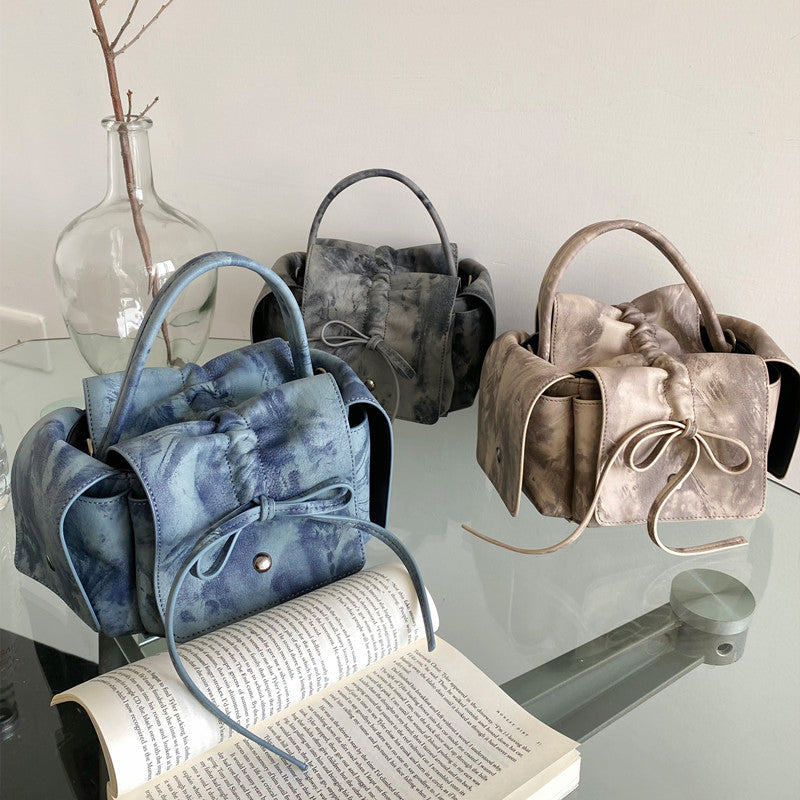 (WD3916) Retro to Do Old Waste Soil Wind Fold Drawstring Handbag Shoulder Crossbody Bag