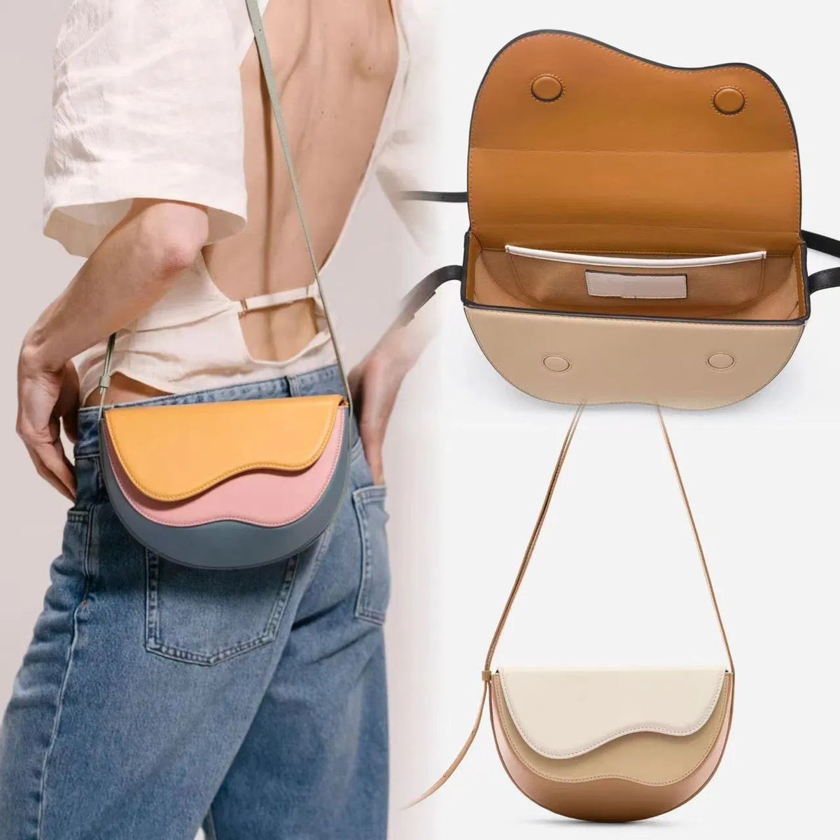 (WD3962) Splicing Unique Curve Multi-Color Single Shoulder Underarm Color Bag Crossbody Bag