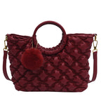(WD4014) Plaid Embroidered Wool Ball Handbag for Women