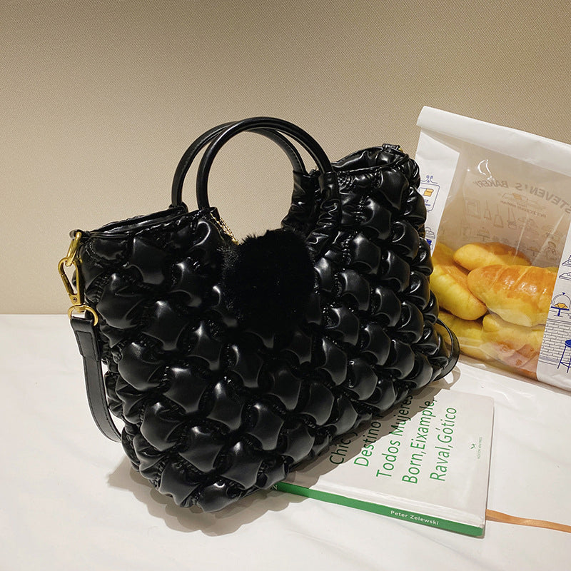 (WD4014) Plaid Embroidered Wool Ball Handbag for Women