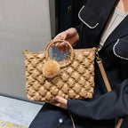 (WD4014) Plaid Embroidered Wool Ball Handbag for Women