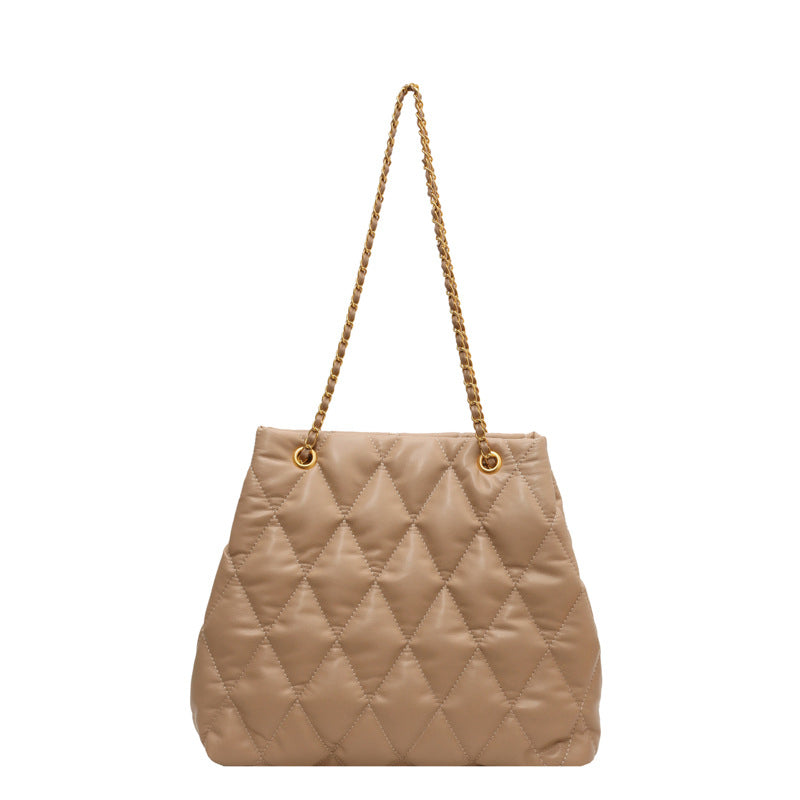 (WD4046) Single Shoulder Crossbody Bag with Diamond Check Embroidery Chain