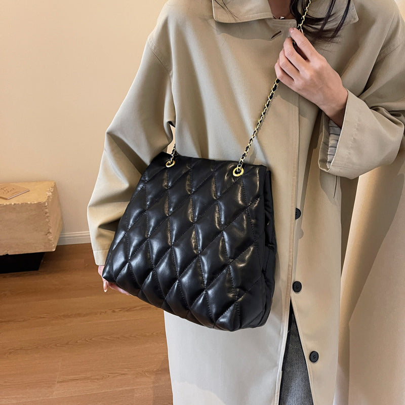 (WD4046) Single Shoulder Crossbody Bag with Diamond Check Embroidery Chain