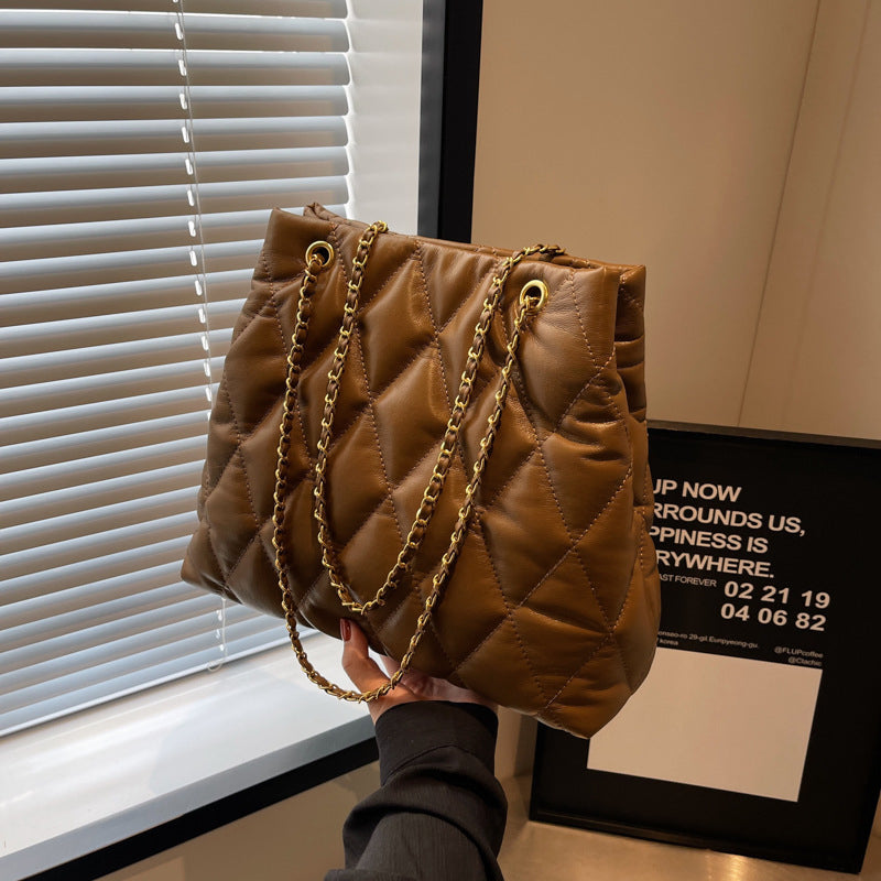 (WD4046) Single Shoulder Crossbody Bag with Diamond Check Embroidery Chain