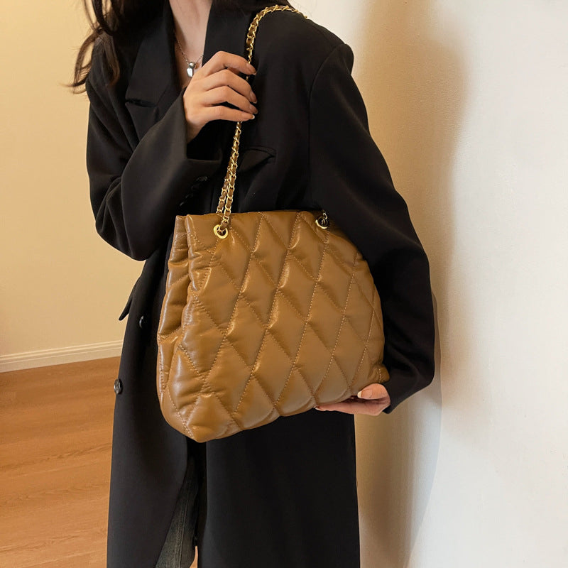 (WD4046) Single Shoulder Crossbody Bag with Diamond Check Embroidery Chain