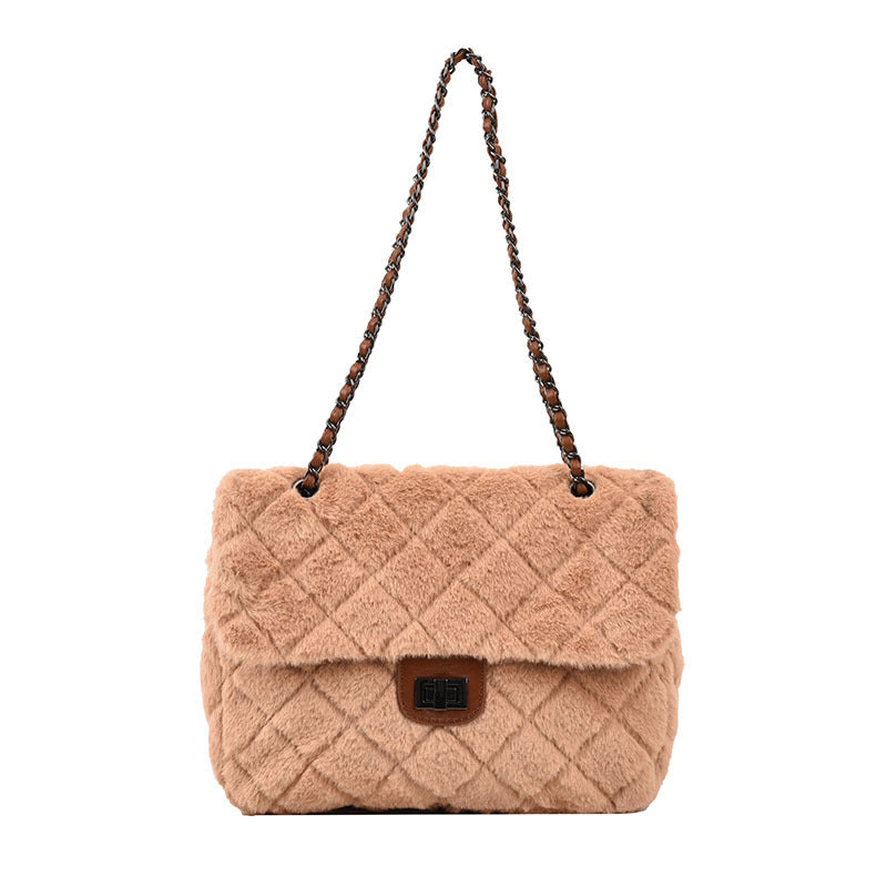 (WD4219) Winter Hairy New Fashion Fashion All Shoulder Crossbody Bag Diamond Chain Bag