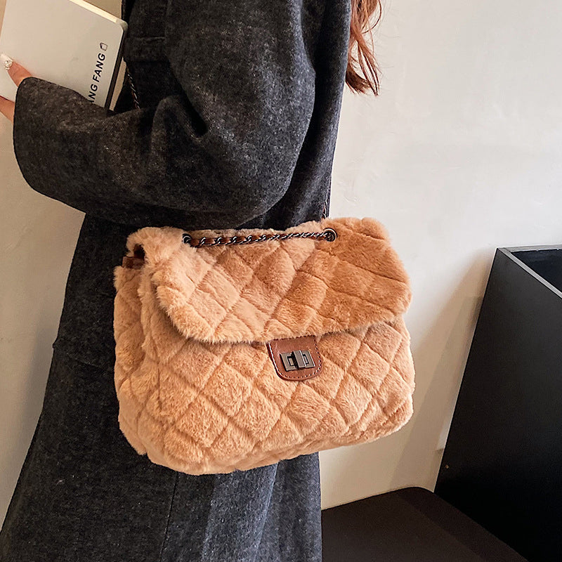 (WD4219) Winter Hairy New Fashion Fashion All Shoulder Crossbody Bag Diamond Chain Bag