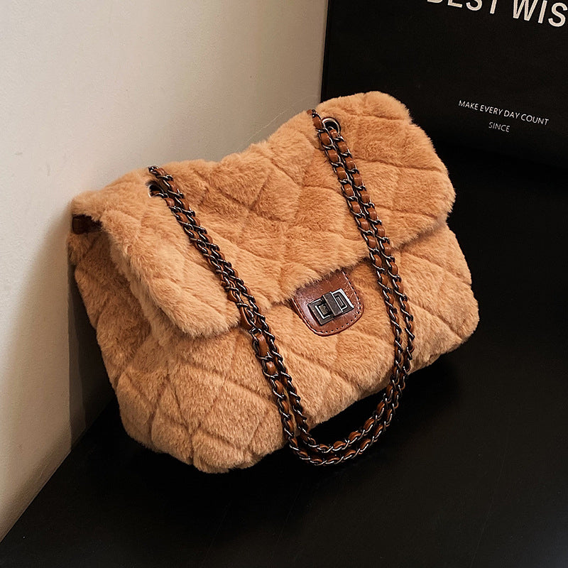 (WD4219) Winter Hairy New Fashion Fashion All Shoulder Crossbody Bag Diamond Chain Bag