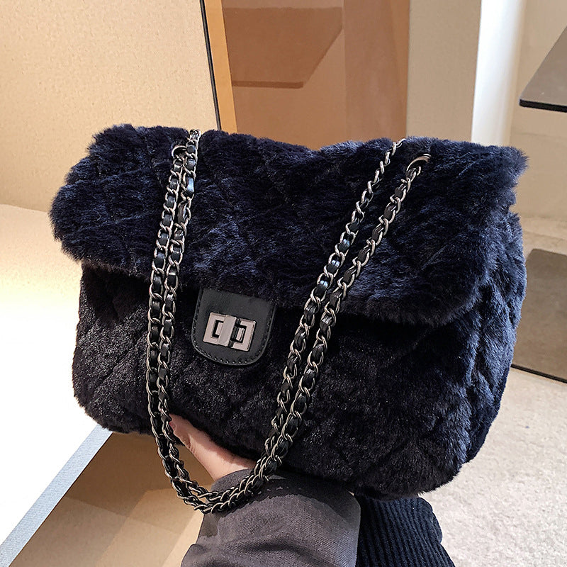 (WD4219) Winter Hairy New Fashion Fashion All Shoulder Crossbody Bag Diamond Chain Bag