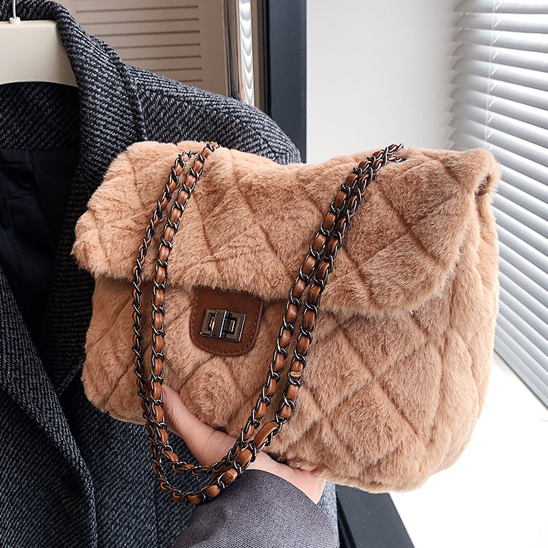 (WD4219) Winter Hairy New Fashion Fashion All Shoulder Crossbody Bag Diamond Chain Bag