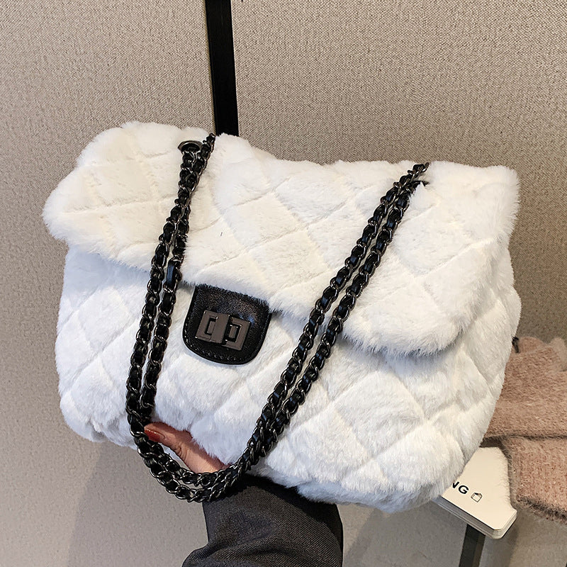 (WD4219) Winter Hairy New Fashion Fashion All Shoulder Crossbody Bag Diamond Chain Bag