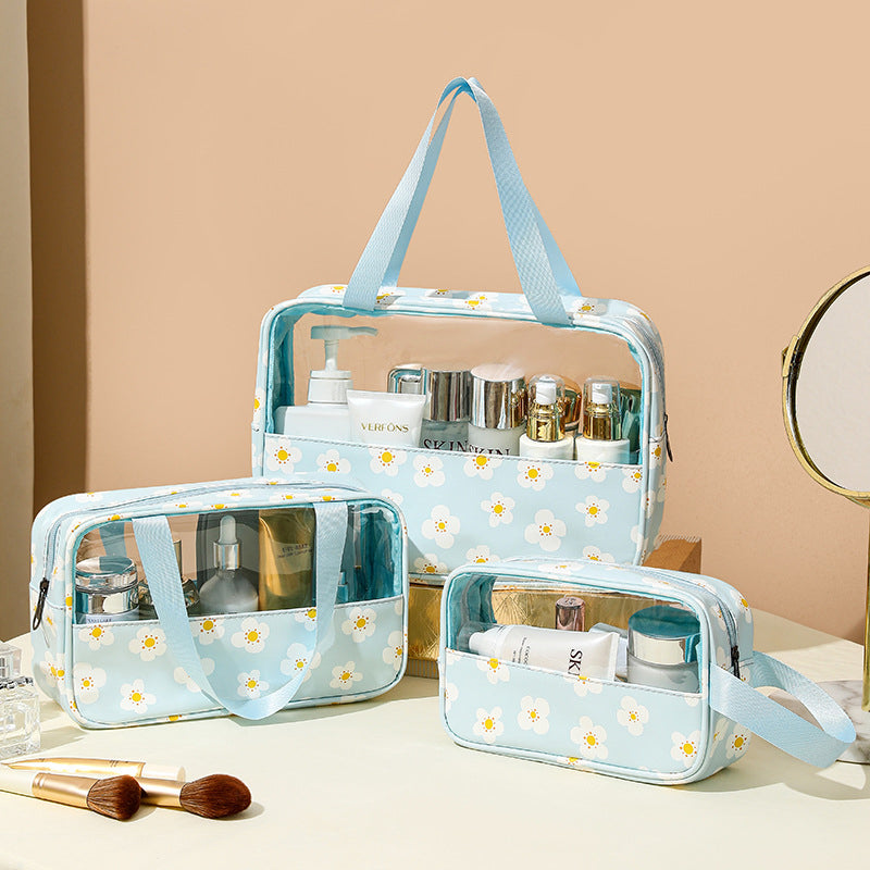 (WD4845) Printed Transparent Makeup Bag Large Capacity Splicing Tote Bag Sweet Macaron Toiletry Bag Travel Portable Storage Bag