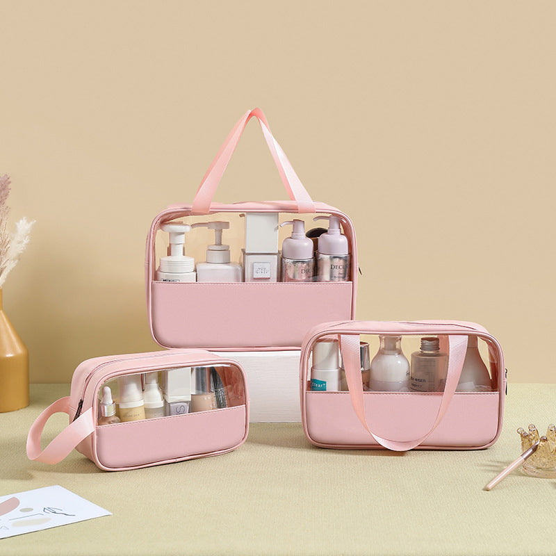 (WD4845) Printed Transparent Makeup Bag Large Capacity Splicing Tote Bag Sweet Macaron Toiletry Bag Travel Portable Storage Bag