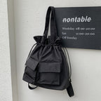 (WD5150) Neutral Style Korean Version Instagram Hot Nylon Cloth Bunched Mouth Bucket Bag Fashion Shopping Backpack Woman