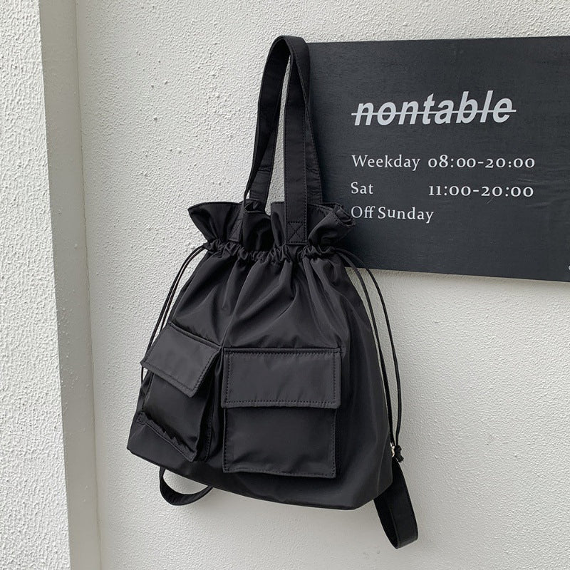 (WD5150) Neutral Style Korean Version Instagram Hot Nylon Cloth Bunched Mouth Bucket Bag Fashion Shopping Backpack Woman