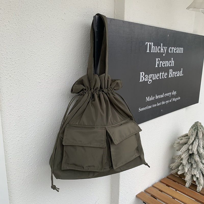 (WD5150) Neutral Style Korean Version Instagram Hot Nylon Cloth Bunched Mouth Bucket Bag Fashion Shopping Backpack Woman