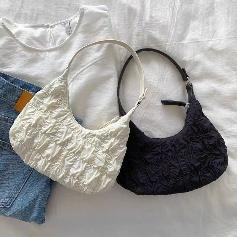 (WD5848) Women Handbag PU Shoulder Strap Wrinkle Leather Lady Hangbag Puffy Shoulder Bag
