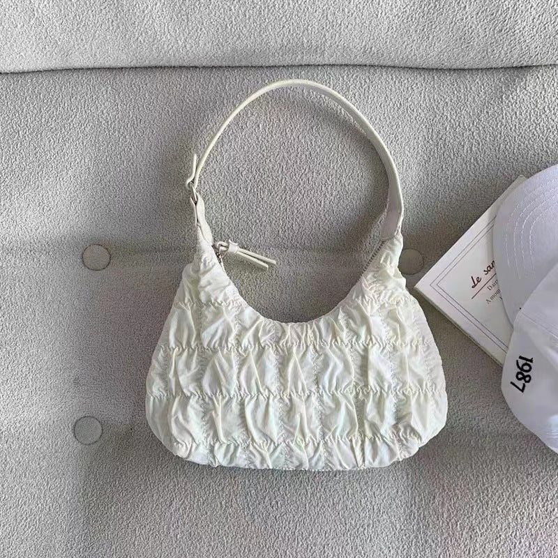 (WD5848) Women Handbag PU Shoulder Strap Wrinkle Leather Lady Hangbag Puffy Shoulder Bag