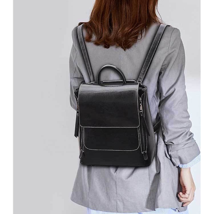 (WDL5706) Genuine Leather Fashion Brown School Bag Laptop Backpack
