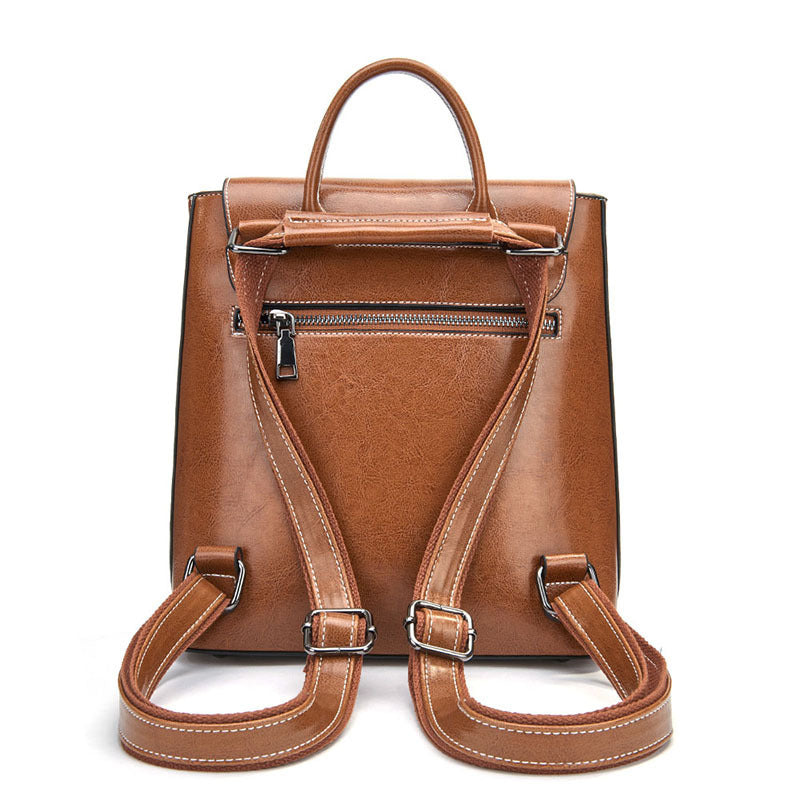(WDL5706) Genuine Leather Fashion Brown School Bag Laptop Backpack