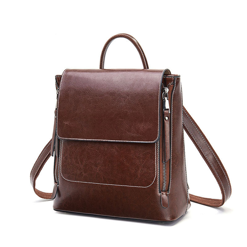 (WDL5706) Genuine Leather Fashion Brown School Bag Laptop Backpack