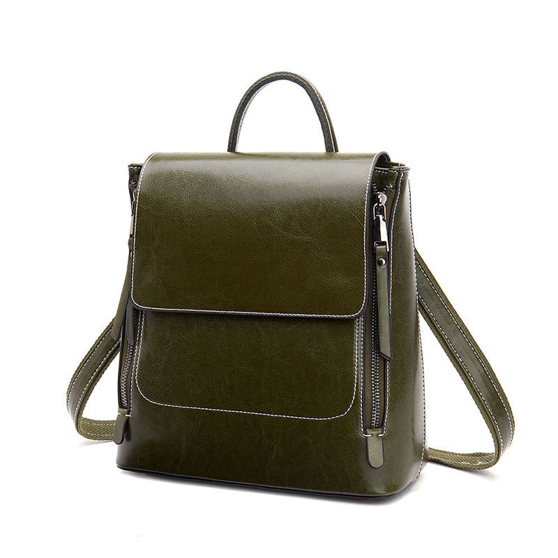 (WDL5706) Genuine Leather Fashion Brown School Bag Laptop Backpack