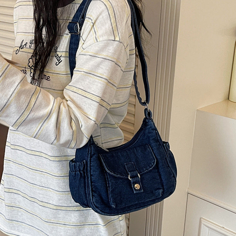 (WX3391) Classic Washed Denim Crossbody Bag for Daily Outfits