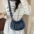 (WX3391) Classic Washed Denim Crossbody Bag for Daily Outfits