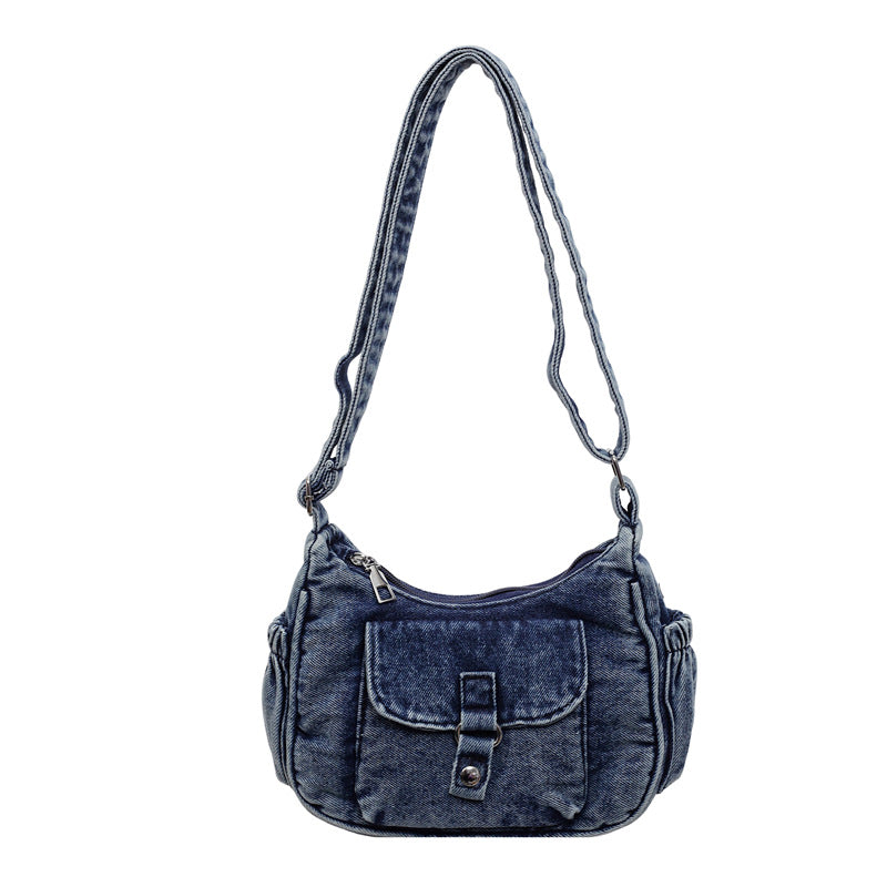 (WX3391) Classic Washed Denim Crossbody Bag for Daily Outfits