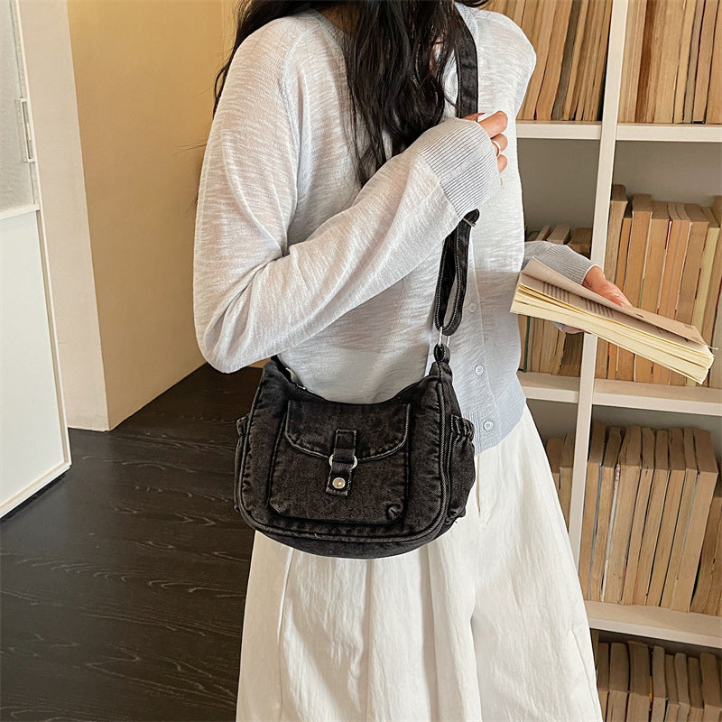(WX3391) Classic Washed Denim Crossbody Bag for Daily Outfits
