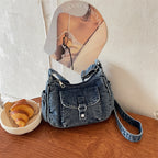 (WX3391) Classic Washed Denim Crossbody Bag for Daily Outfits